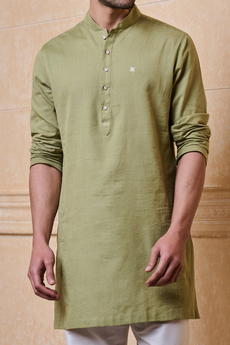 Olive Clasic Zero Point Collar Single Kurta