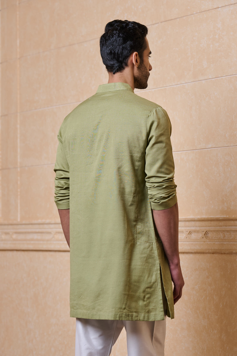 Olive Clasic Zero Point Collar Single Kurta