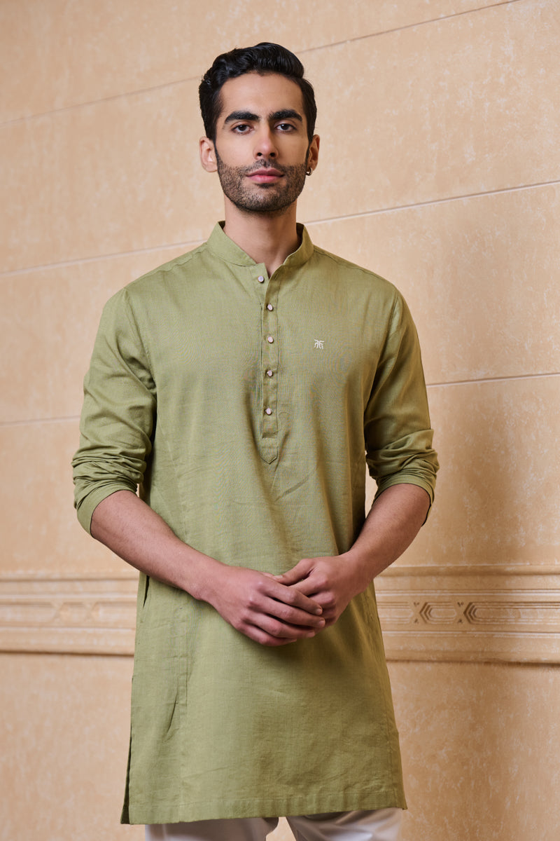 Olive Clasic Zero Point Collar Single Kurta