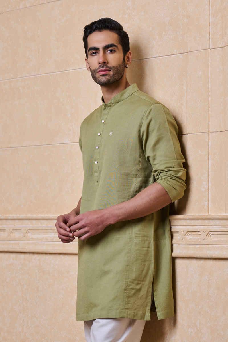 Olive Clasic Zero Point Collar Single Kurta