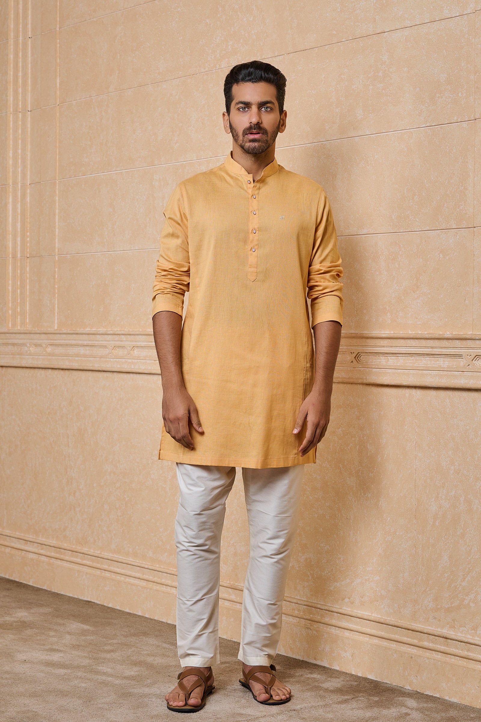 Yellow Ochre Clasic Zero Point Collar Single Kurta