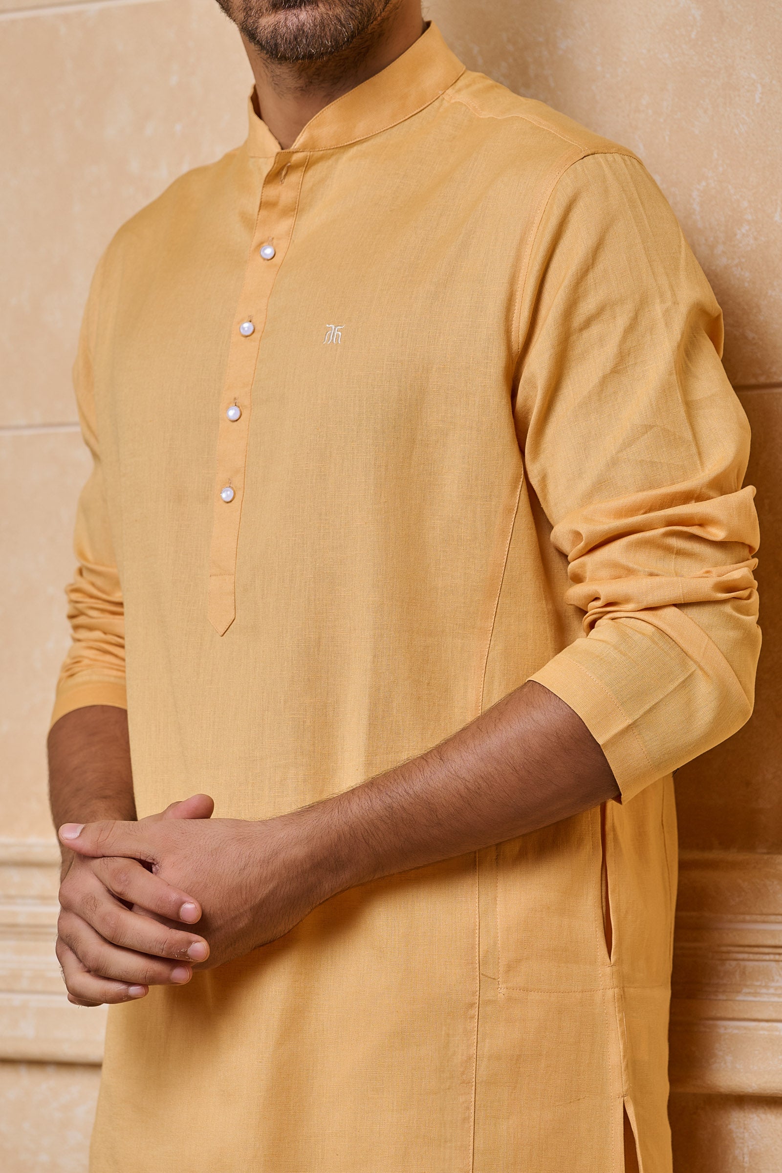 Yellow Ochre Clasic Zero Point Collar Single Kurta