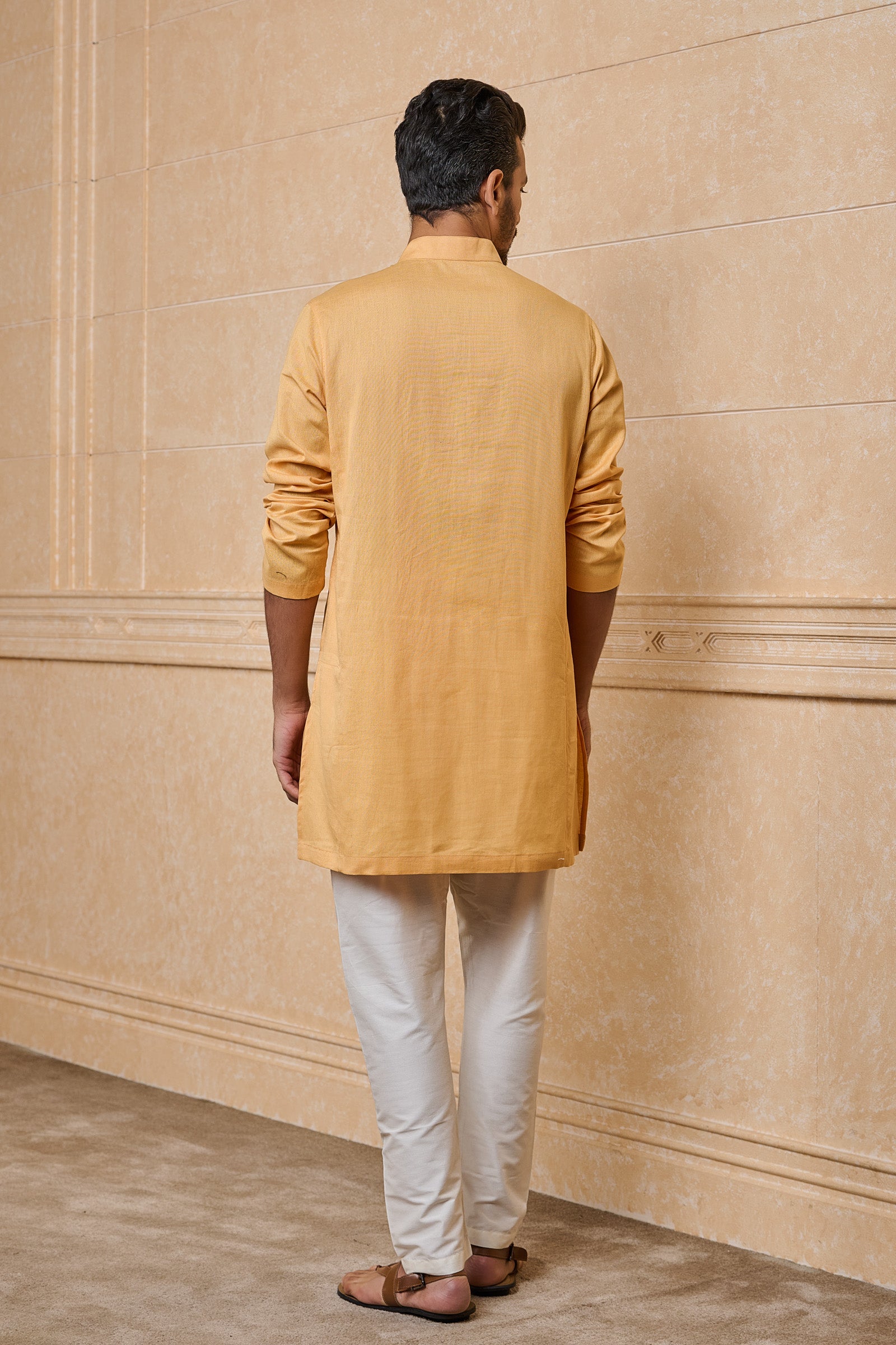 Yellow Ochre Clasic Zero Point Collar Single Kurta