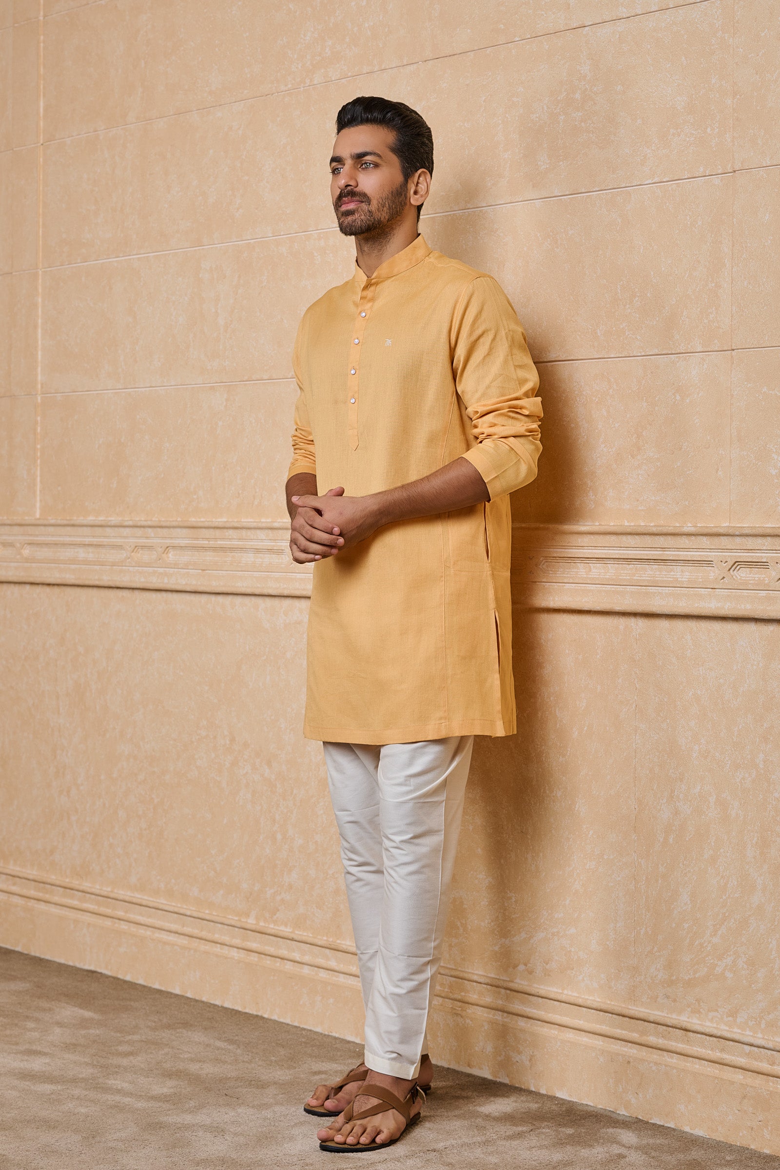 Yellow Ochre Clasic Zero Point Collar Single Kurta