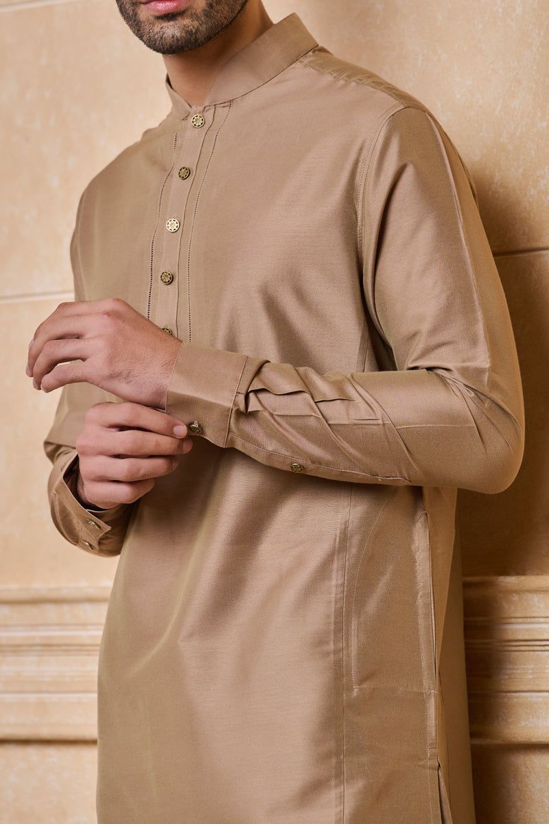 Brown Stylised Kurta With Jaali Detailing