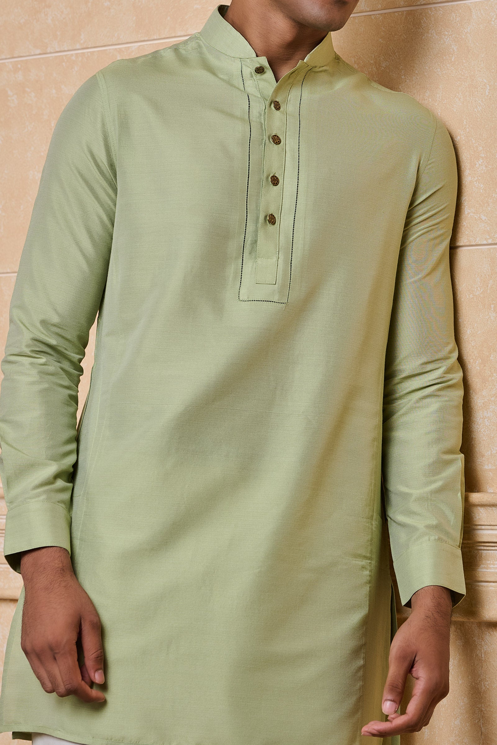 Green Stylised Kurta With Jaali Detailing