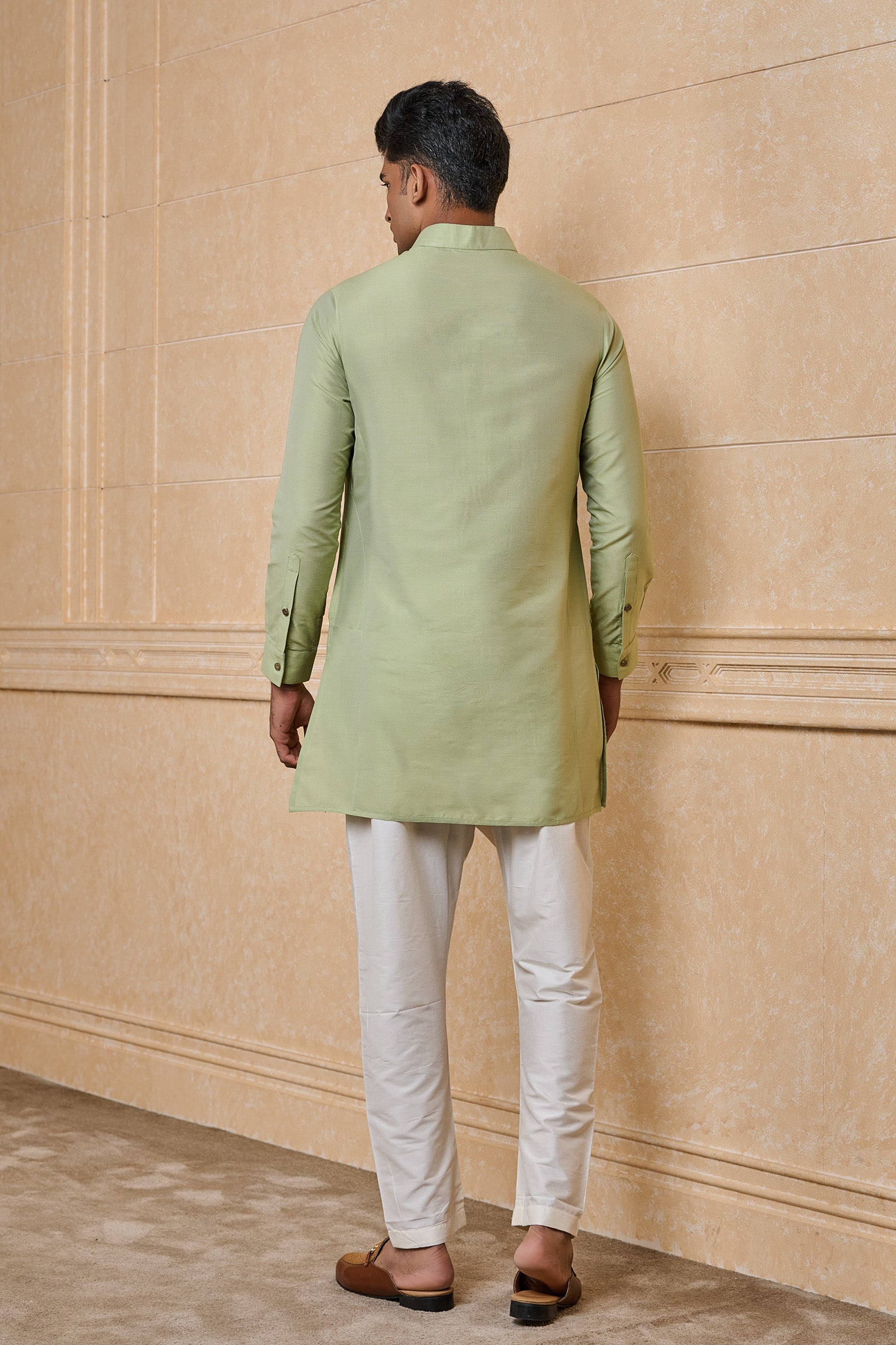 Green Stylised Kurta With Jaali Detailing