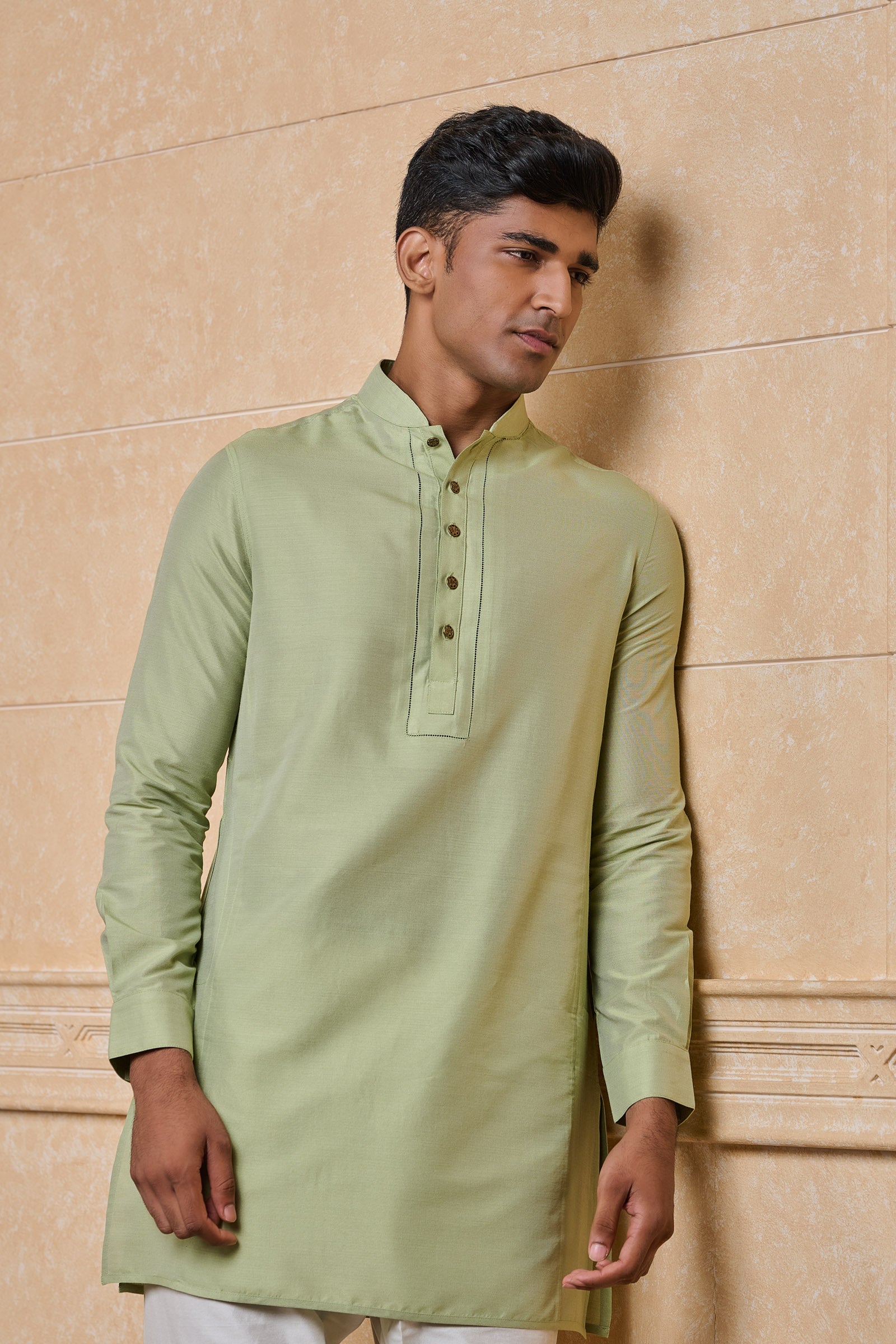 Green Stylised Kurta With Jaali Detailing