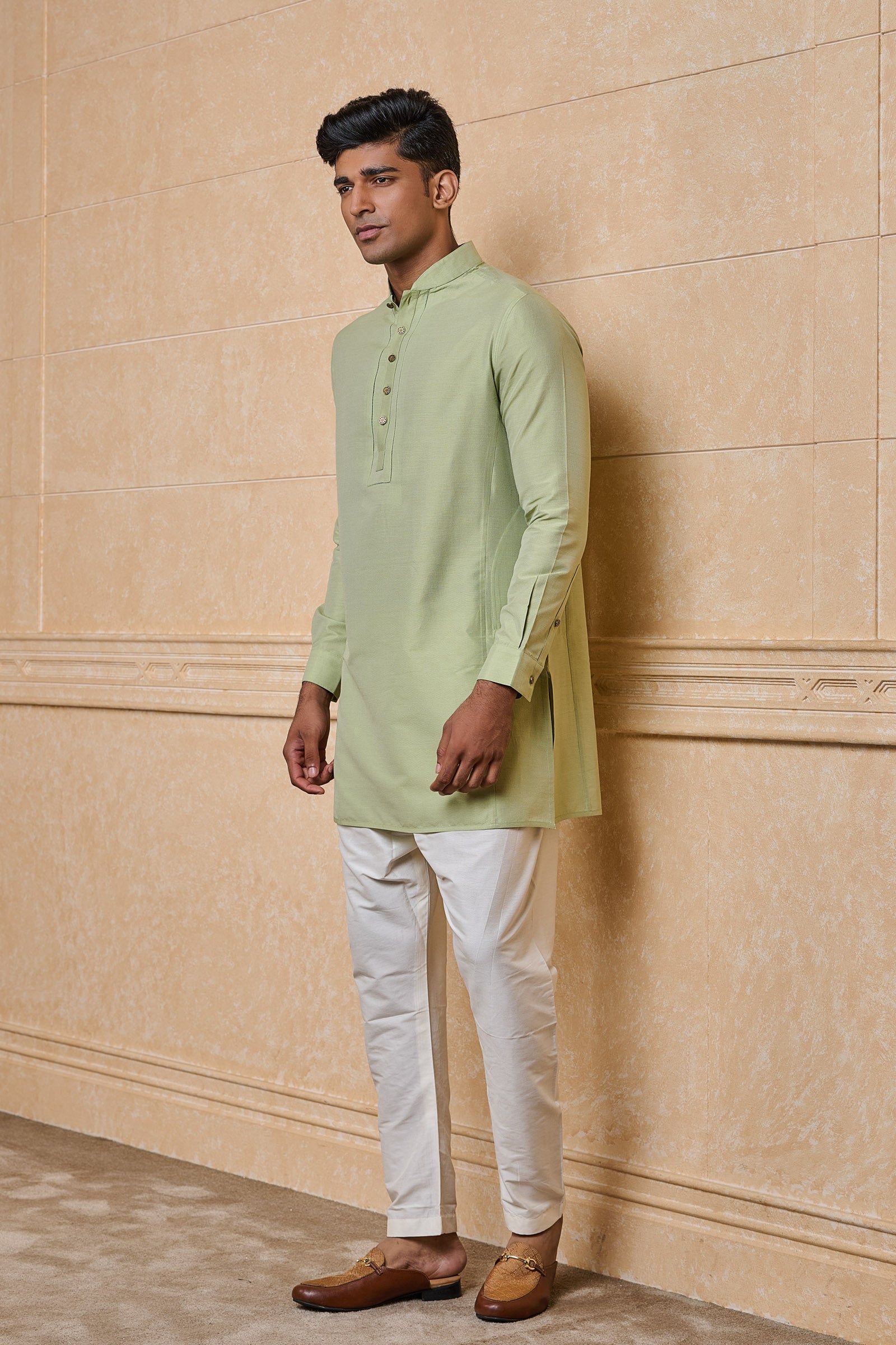 Green Stylised Kurta With Jaali Detailing