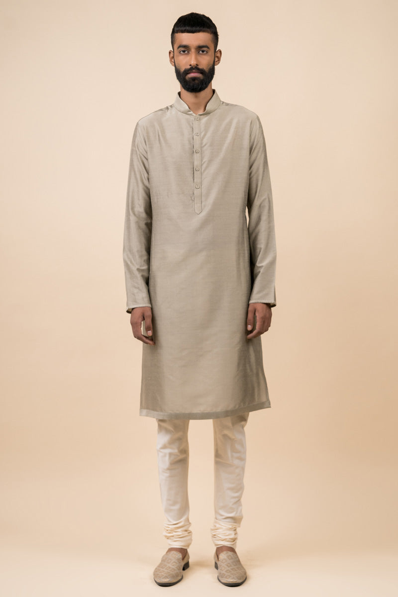 Light Grey Single Kurta With Zero Point Collar