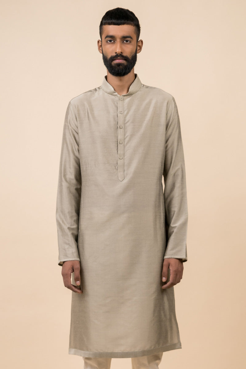 Light Grey Single Kurta With Zero Point Collar