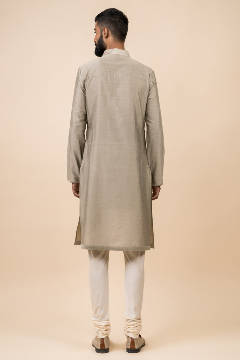 Light Grey Single Kurta With Zero Point Collar