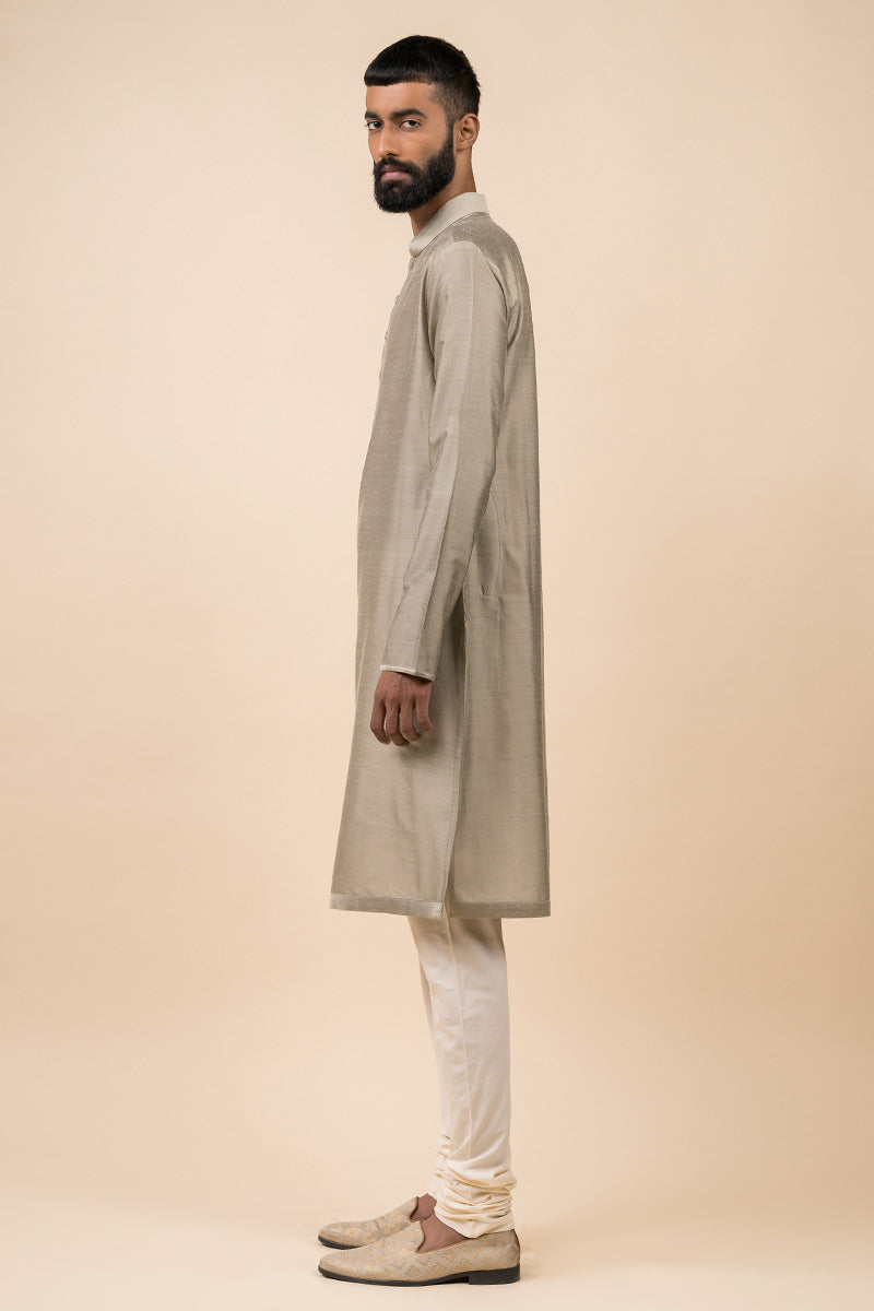 Light Grey Single Kurta With Zero Point Collar