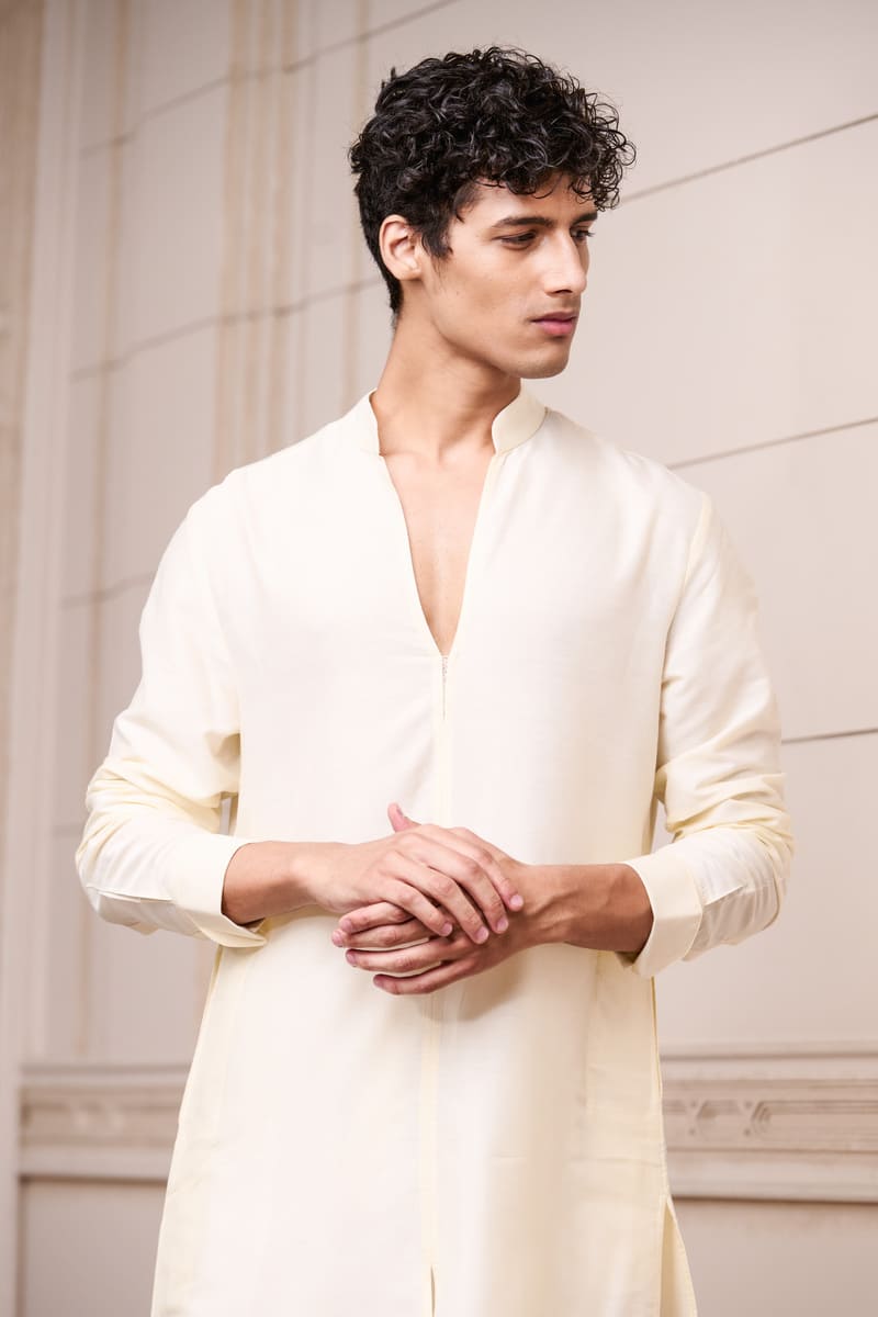 Ivory Open Collar Single Kurta