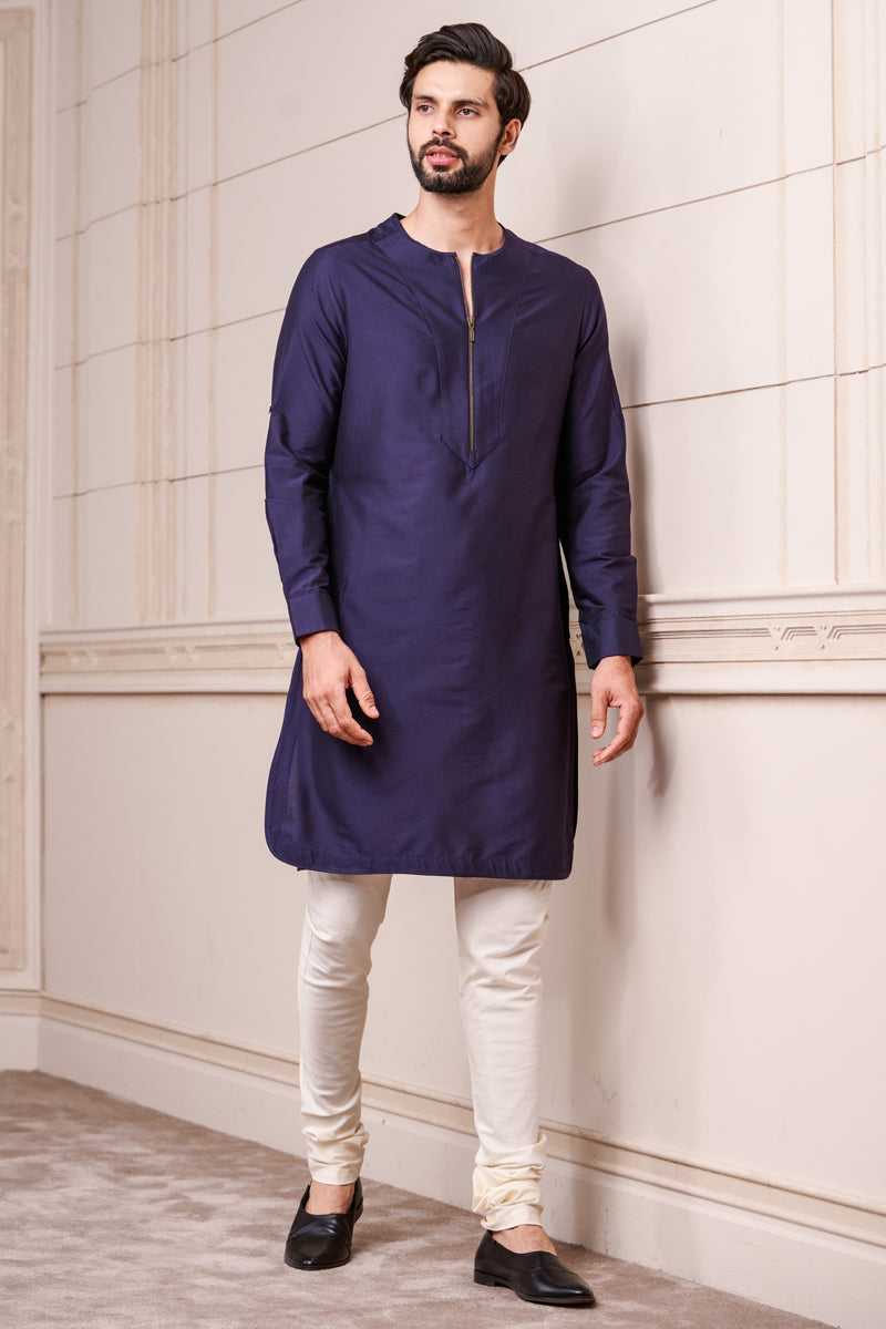 Navy Stylised Kurta With Zipper Detailing