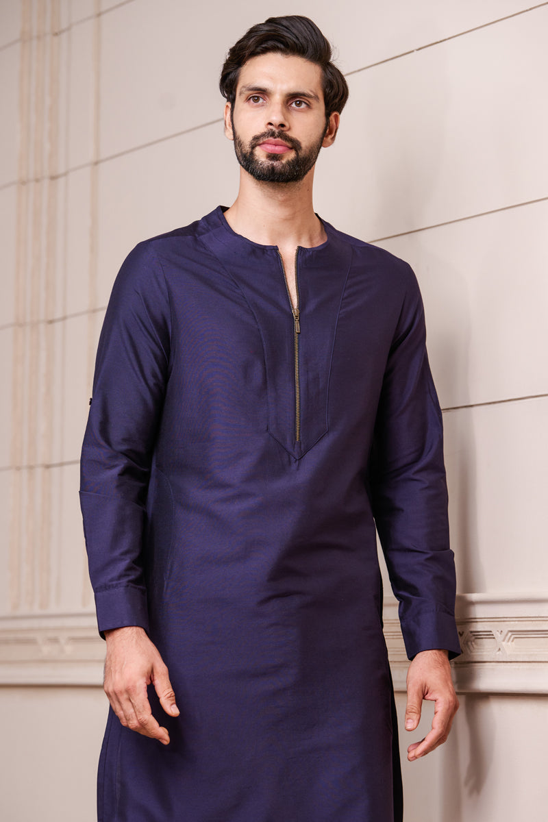 Navy Stylised Kurta With Zipper Detailing