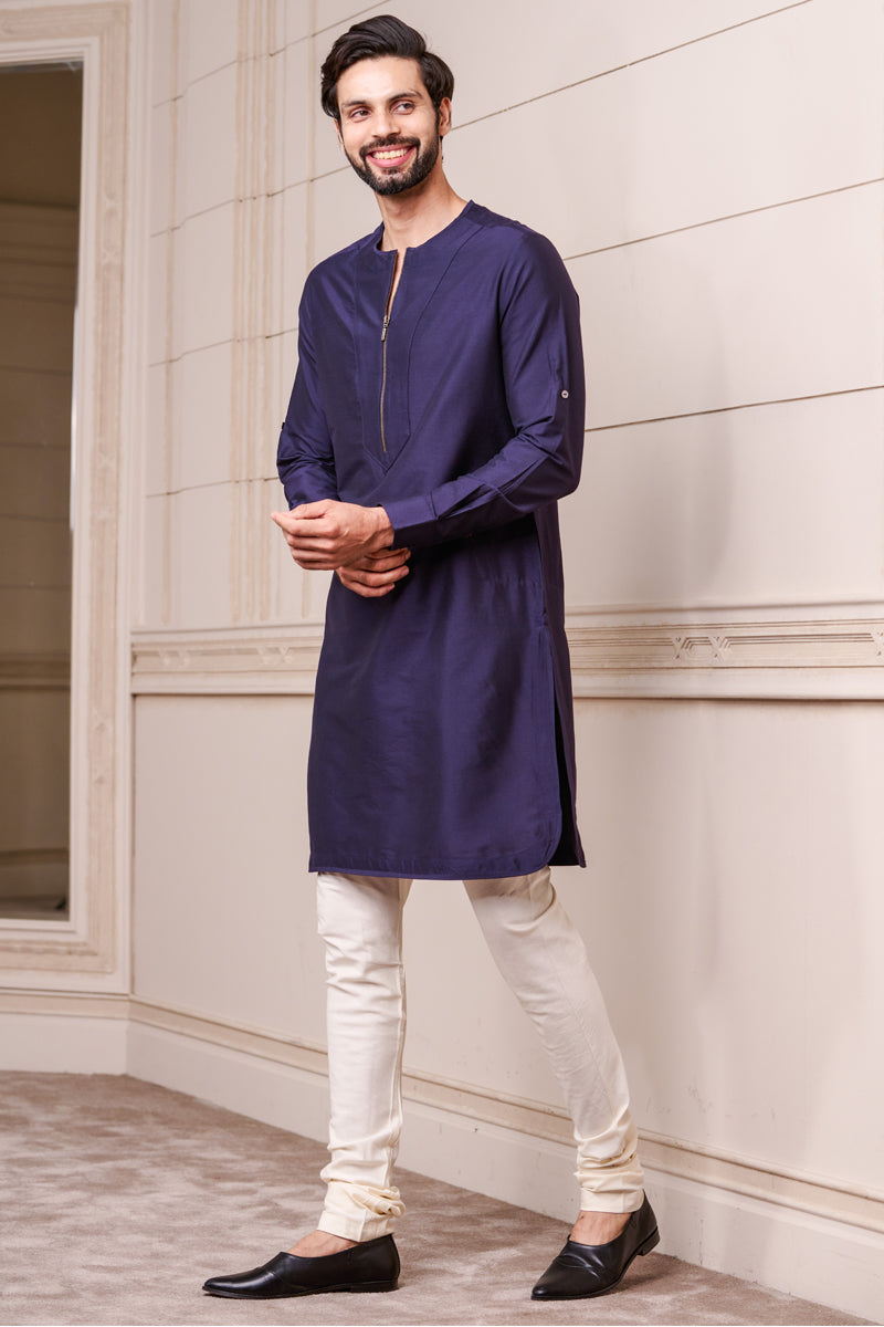 Navy Stylised Kurta With Zipper Detailing