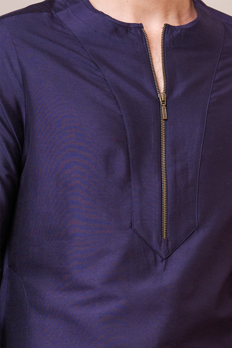 Navy Stylised Kurta With Zipper Detailing