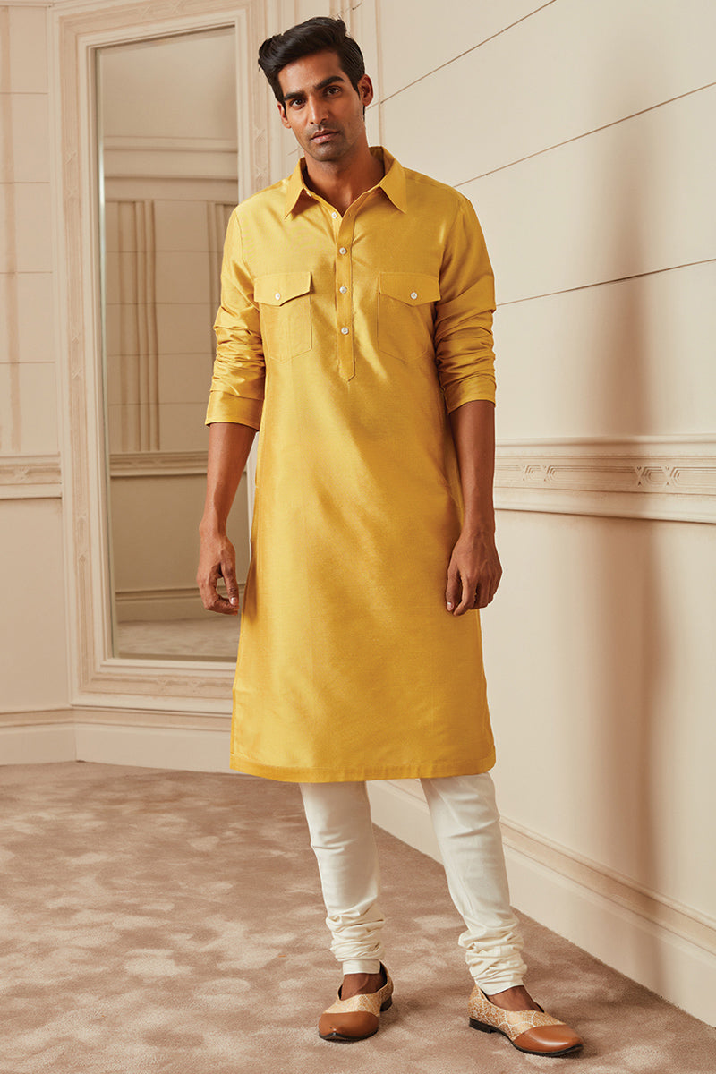 Yellow Ochre Kurta With Collar And Pocket Detailing