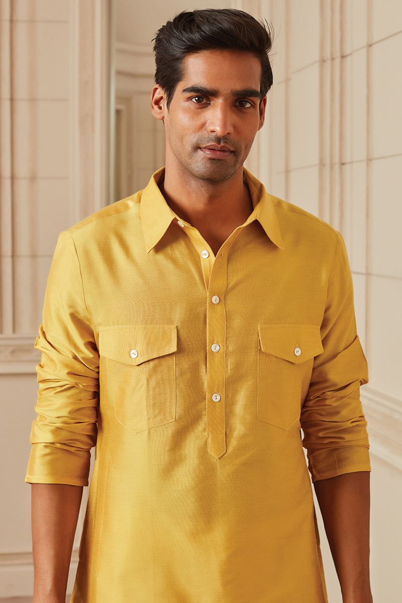 Yellow Ochre Kurta With Collar And Pocket Detailing