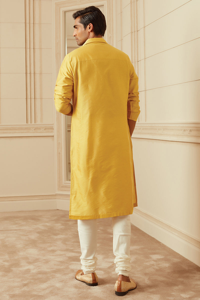 Yellow Ochre Kurta With Collar And Pocket Detailing