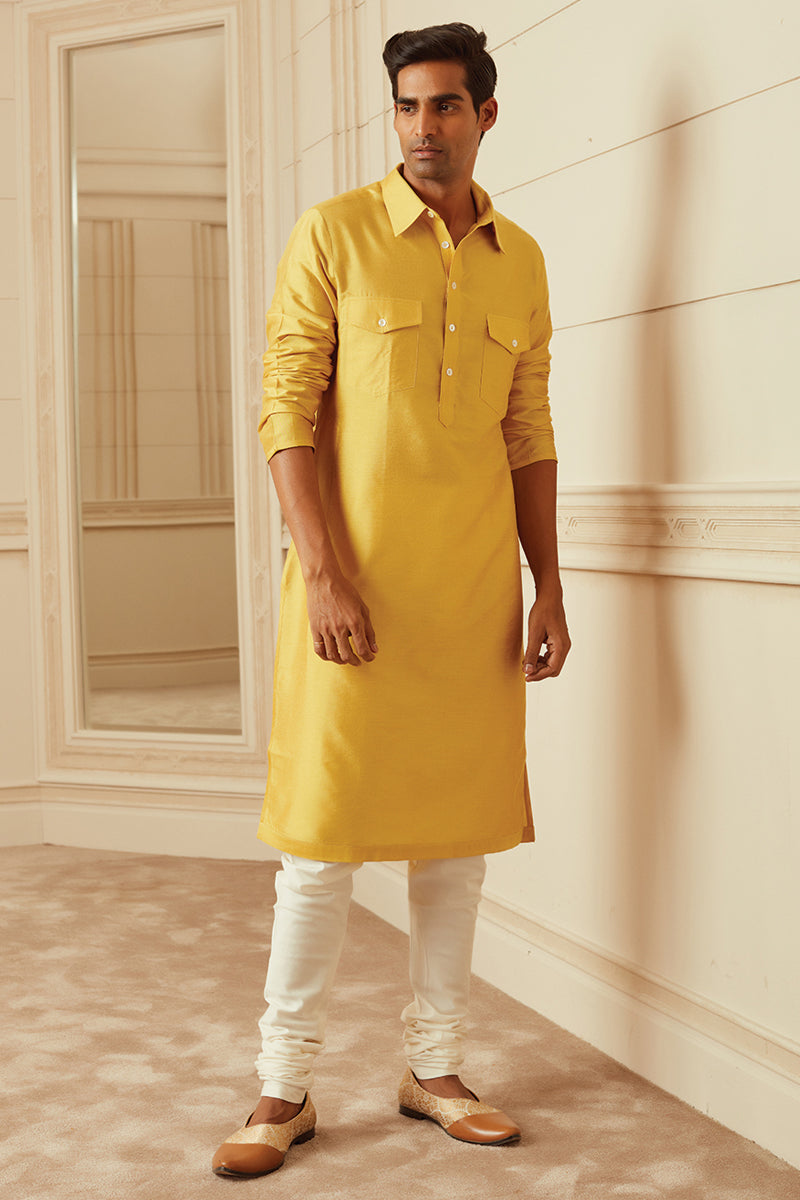 Yellow Ochre Kurta With Collar And Pocket Detailing