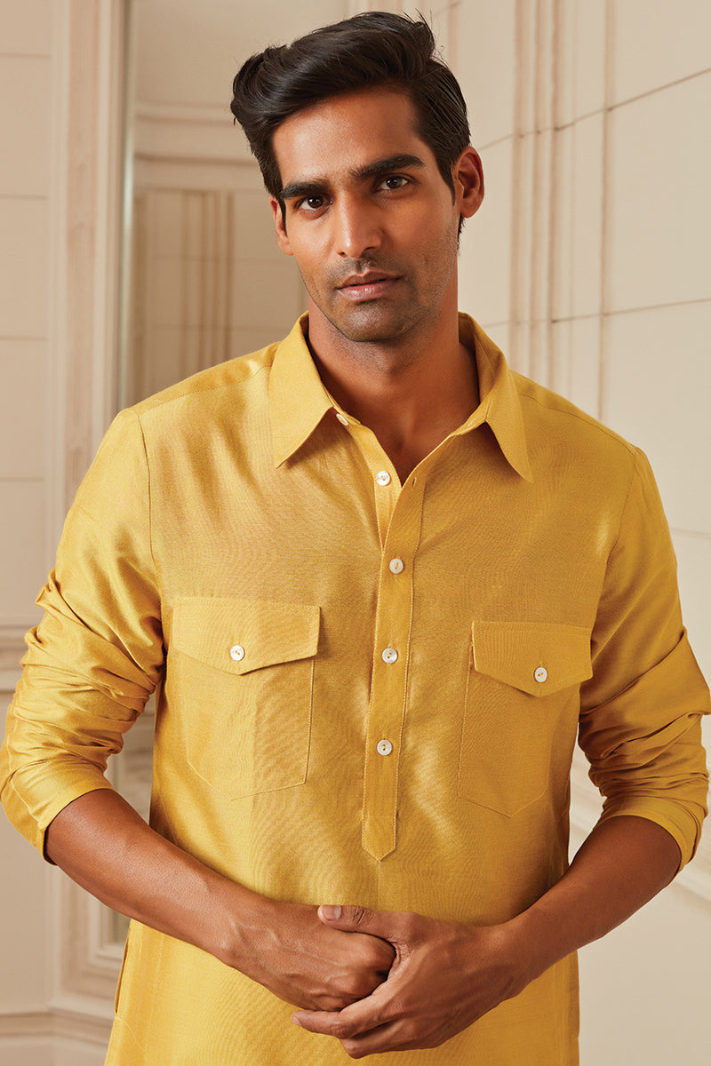 Yellow Ochre Kurta With Collar And Pocket Detailing