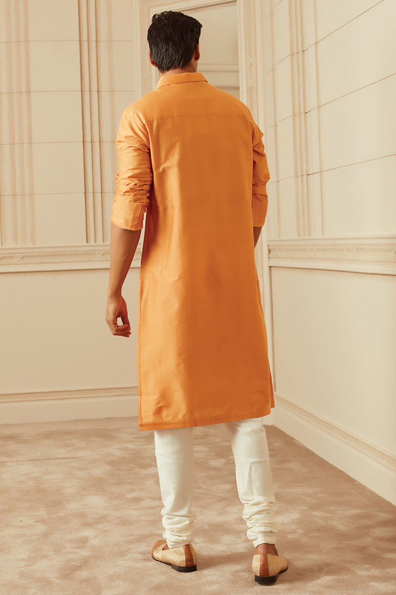 Orange Kurta With Collar And Pocket Detailing