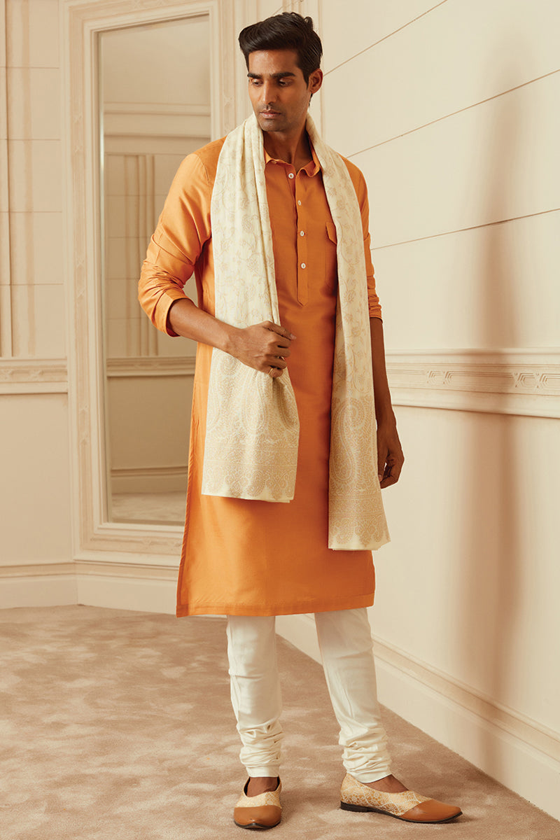 Orange Kurta With Collar And Pocket Detailing