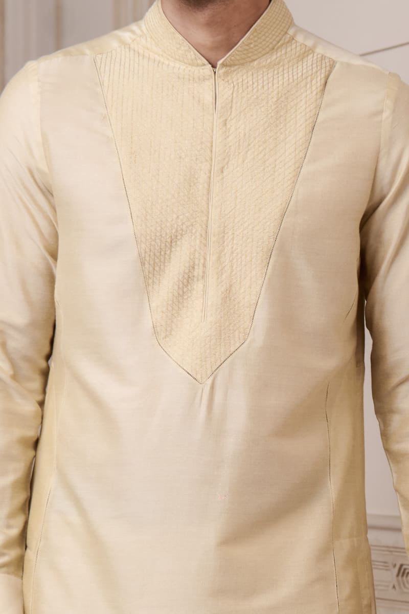 Gold Kurta With Textured Placket