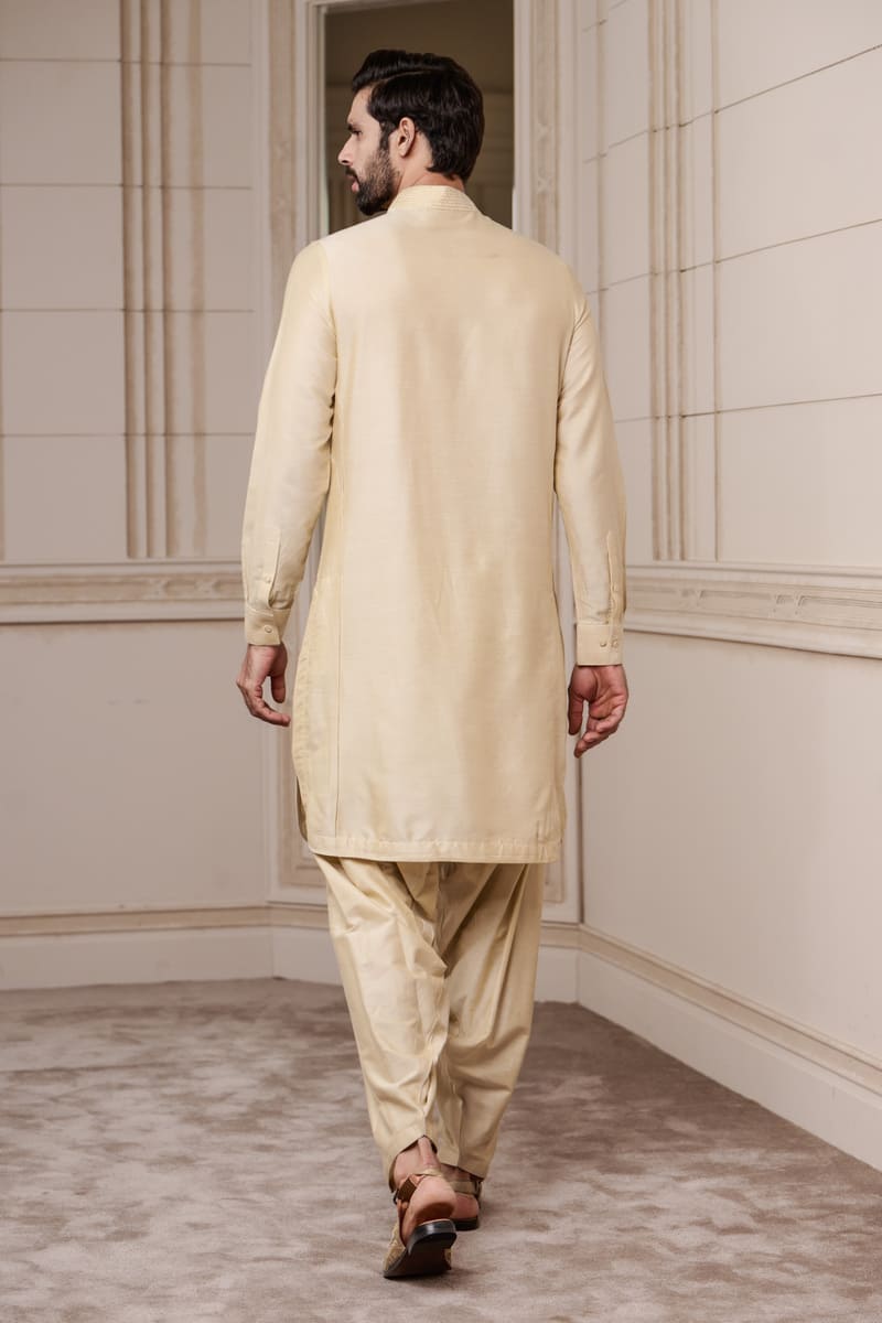 Gold Kurta With Textured Placket