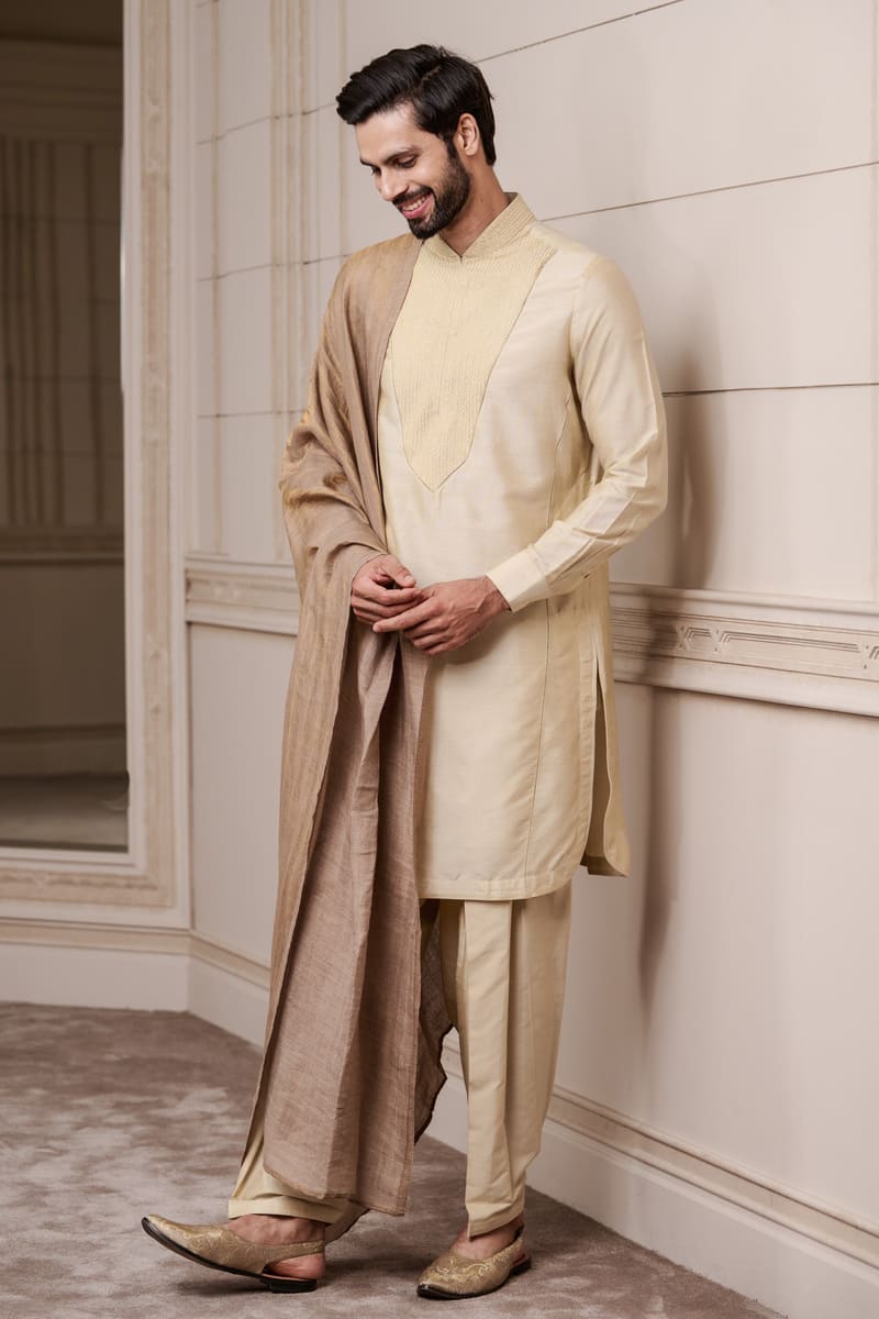 Gold Kurta With Textured Placket