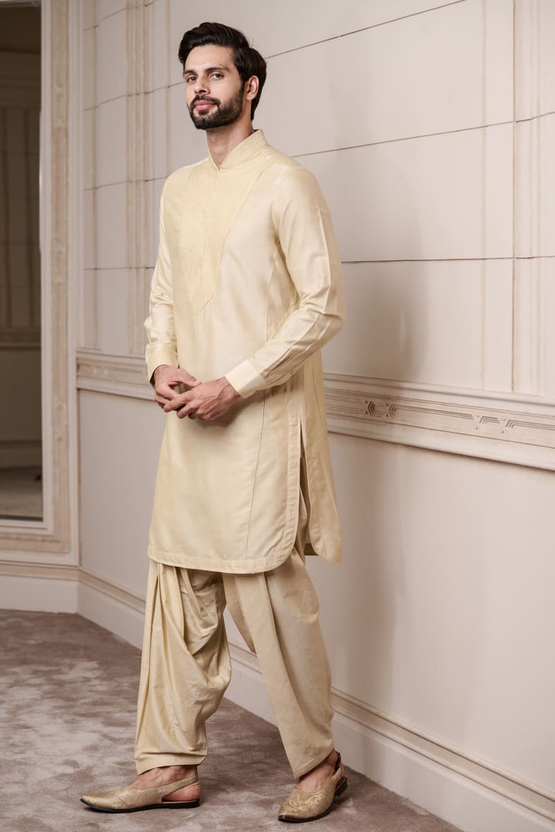 Gold Kurta With Textured Placket