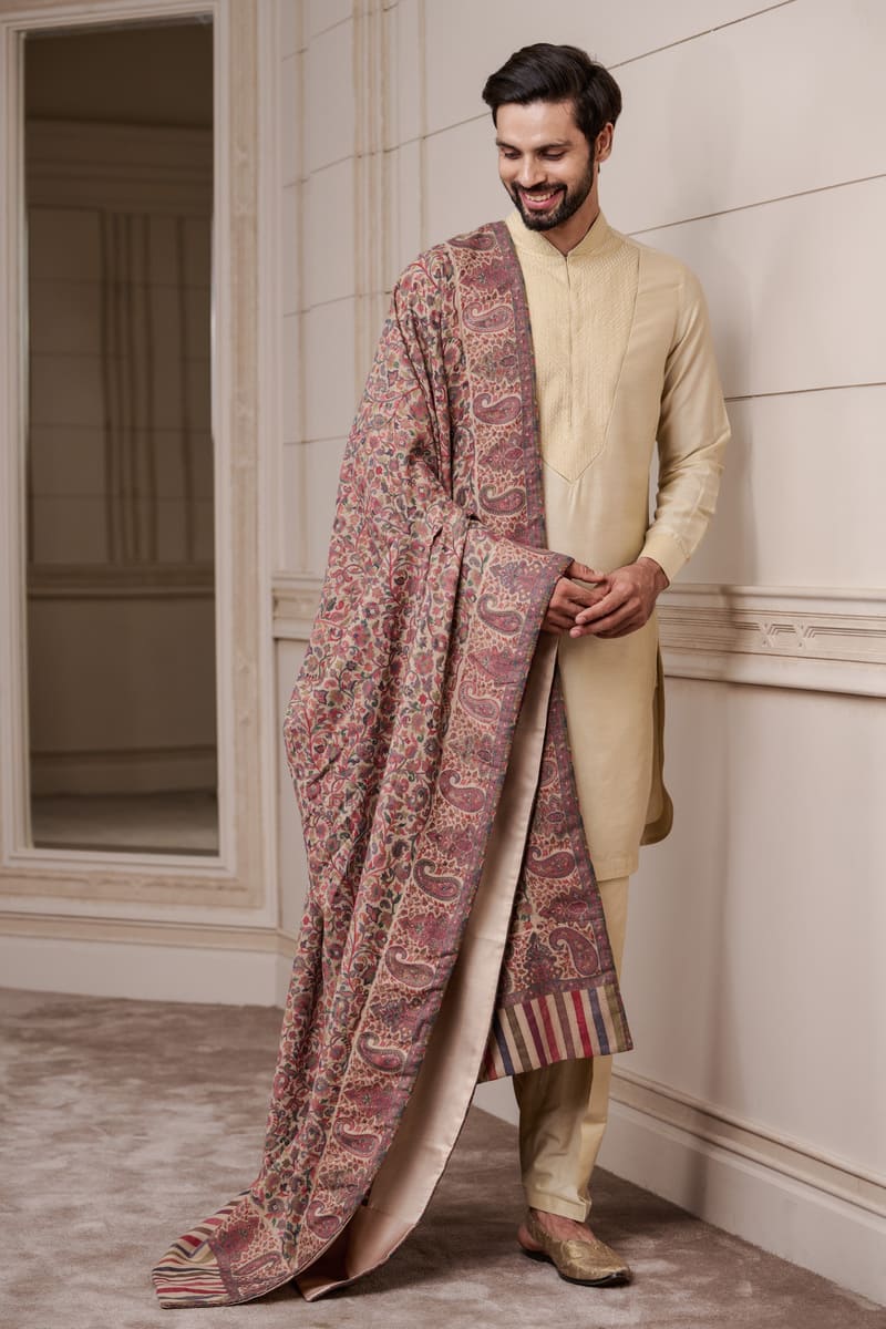 Gold Kurta With Textured Placket