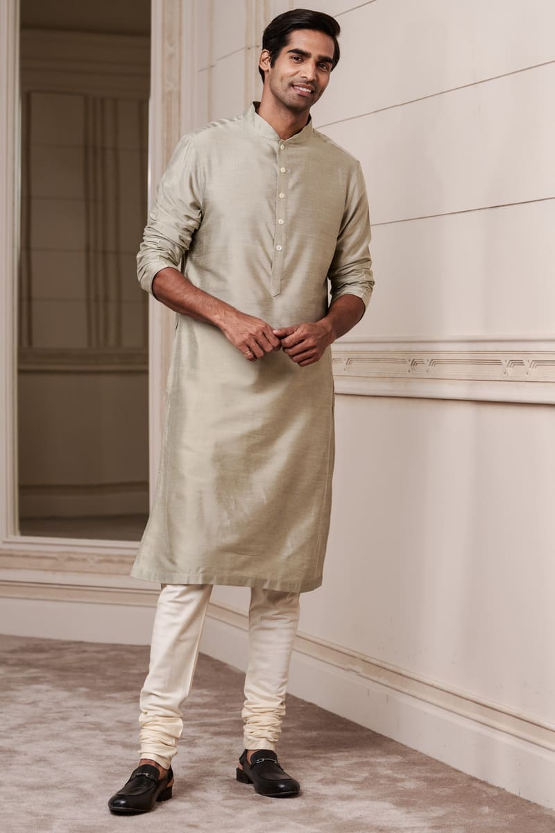 Light Grey Zero Point Collar Kurta