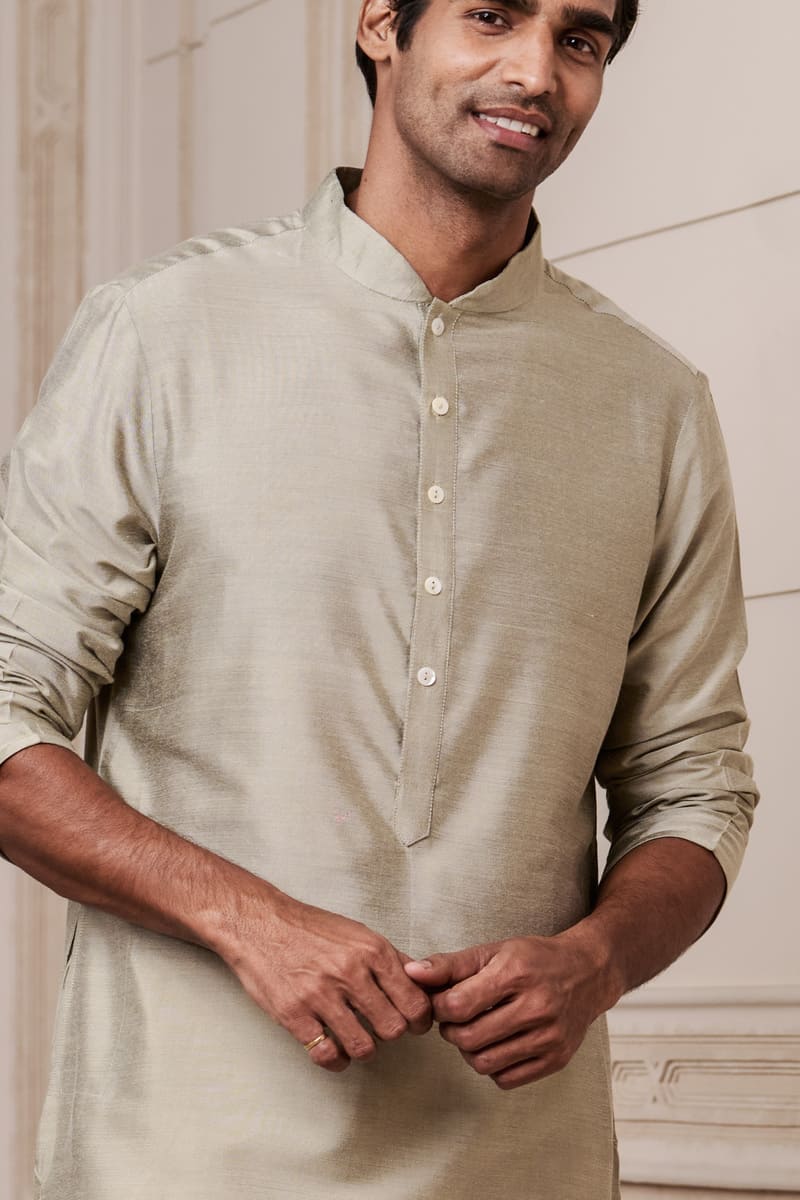 Light Grey Zero Point Collar Kurta