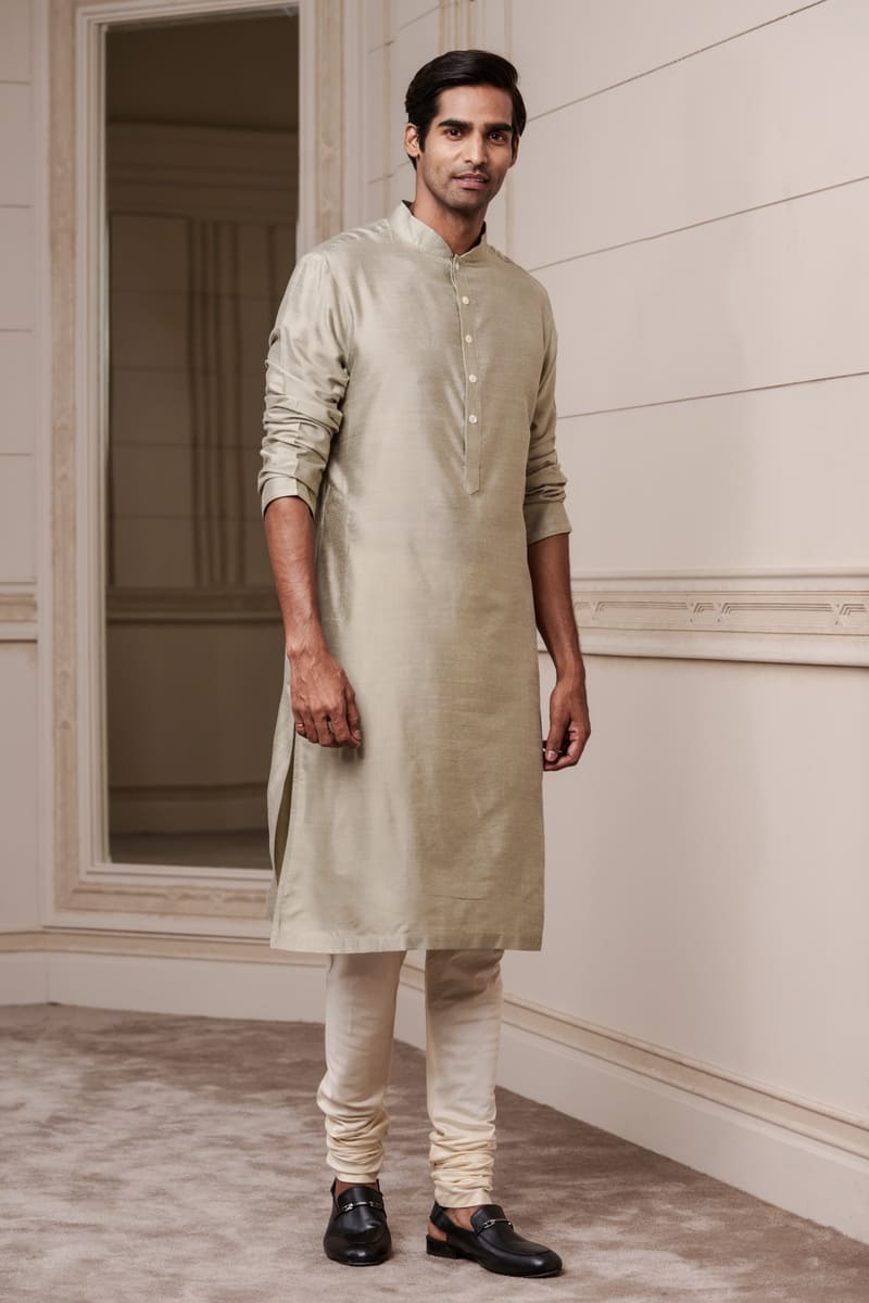 Light Grey Zero Point Collar Kurta