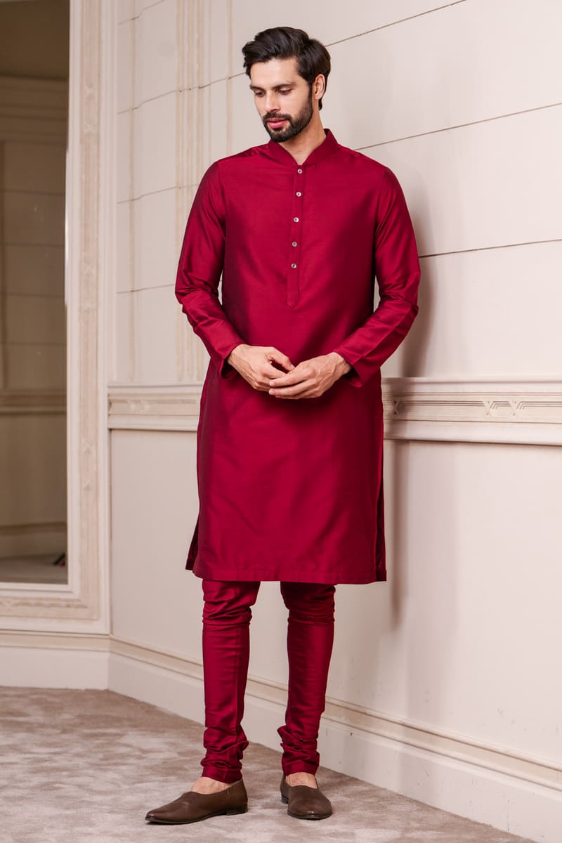 Red Zero Point Collar Kurta