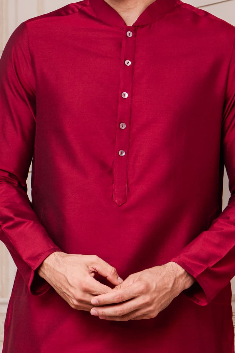 Red Zero Point Collar Kurta