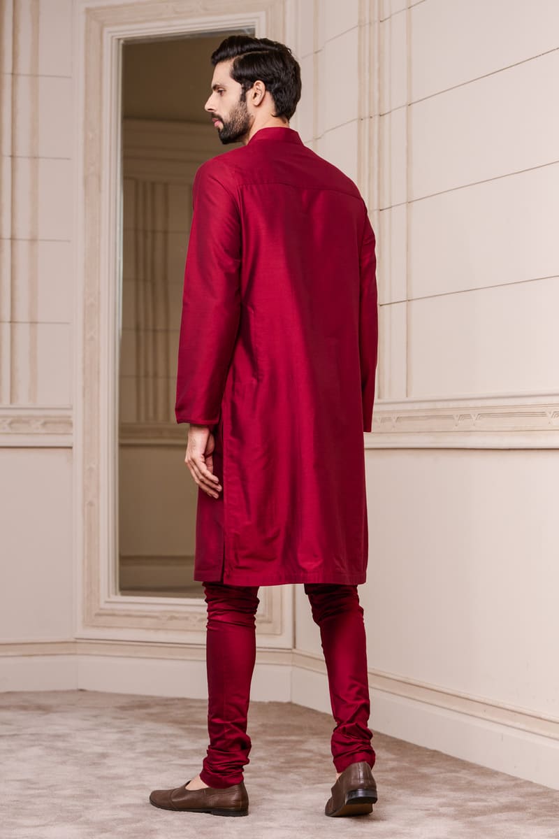 Red Zero Point Collar Kurta