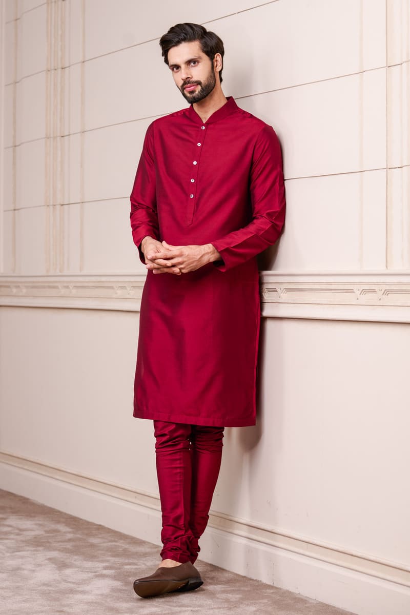 Red Zero Point Collar Kurta