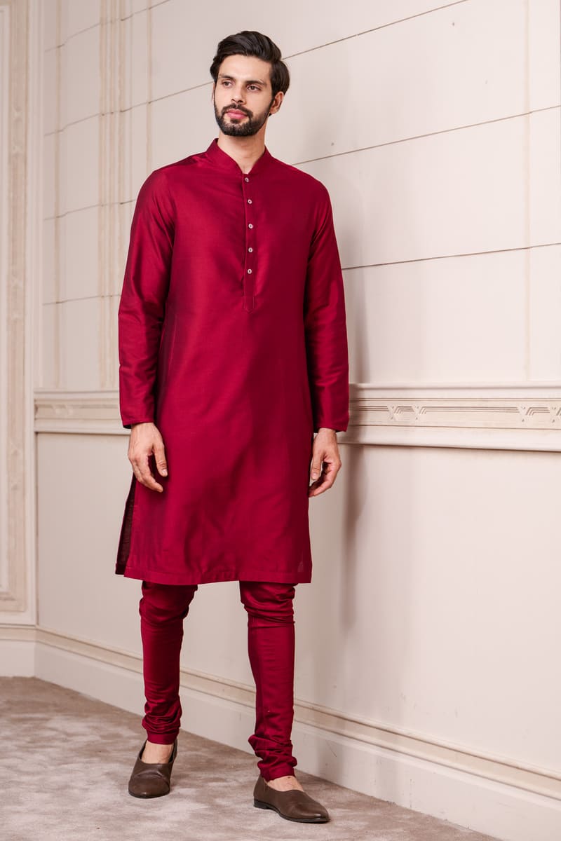 Red Zero Point Collar Kurta