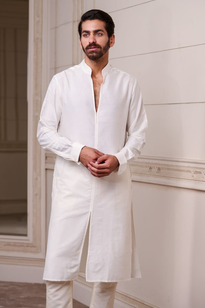 White Open Collar Kurta