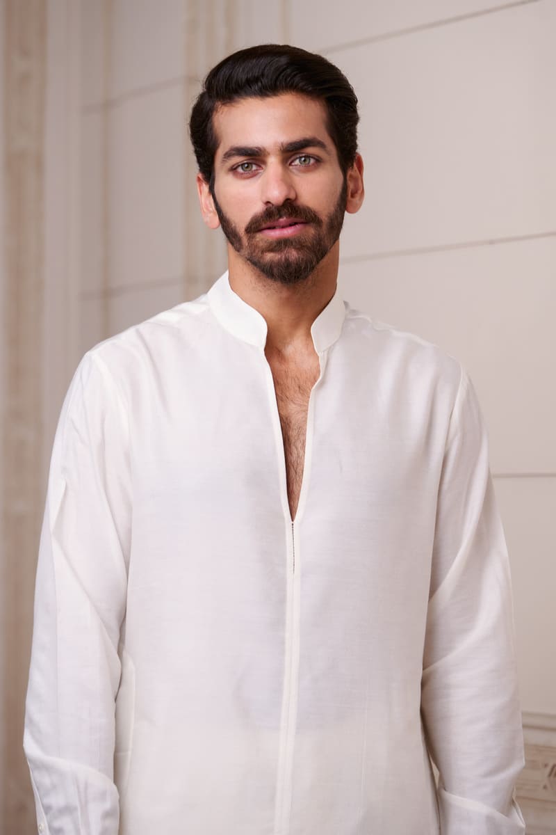 White Open Collar Kurta