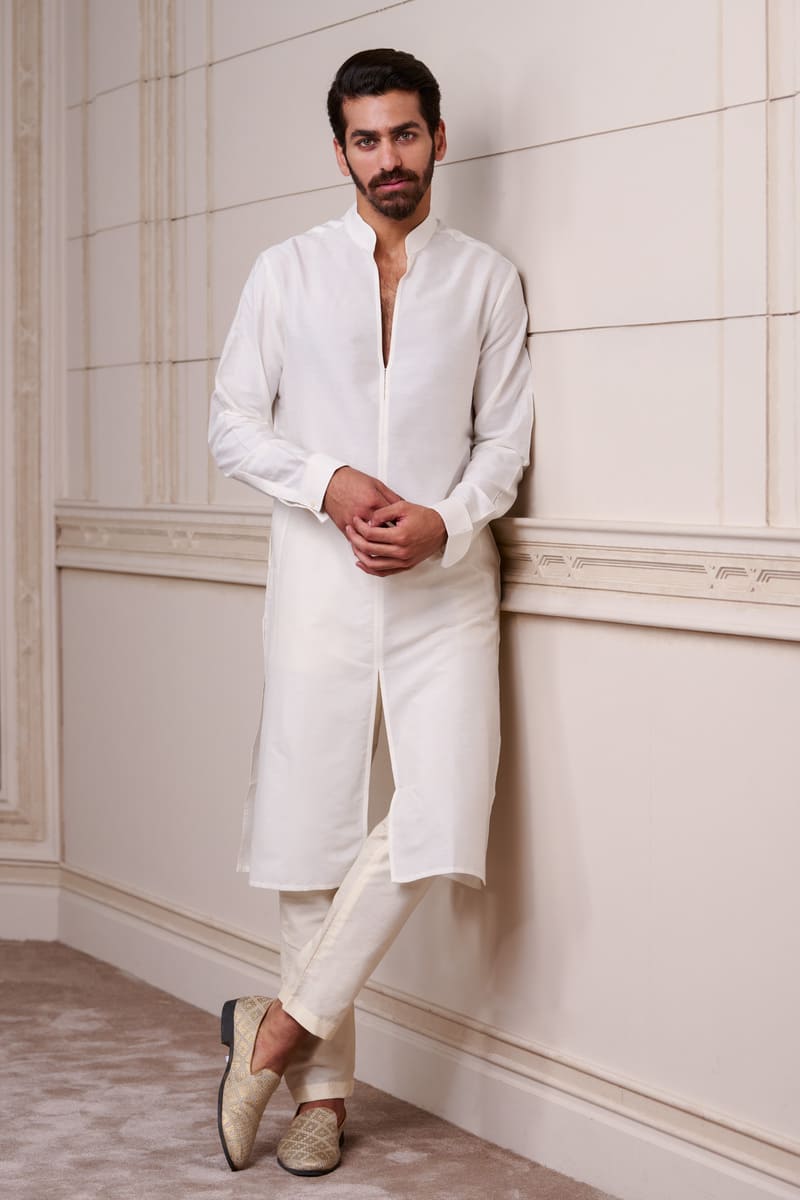 White Open Collar Kurta