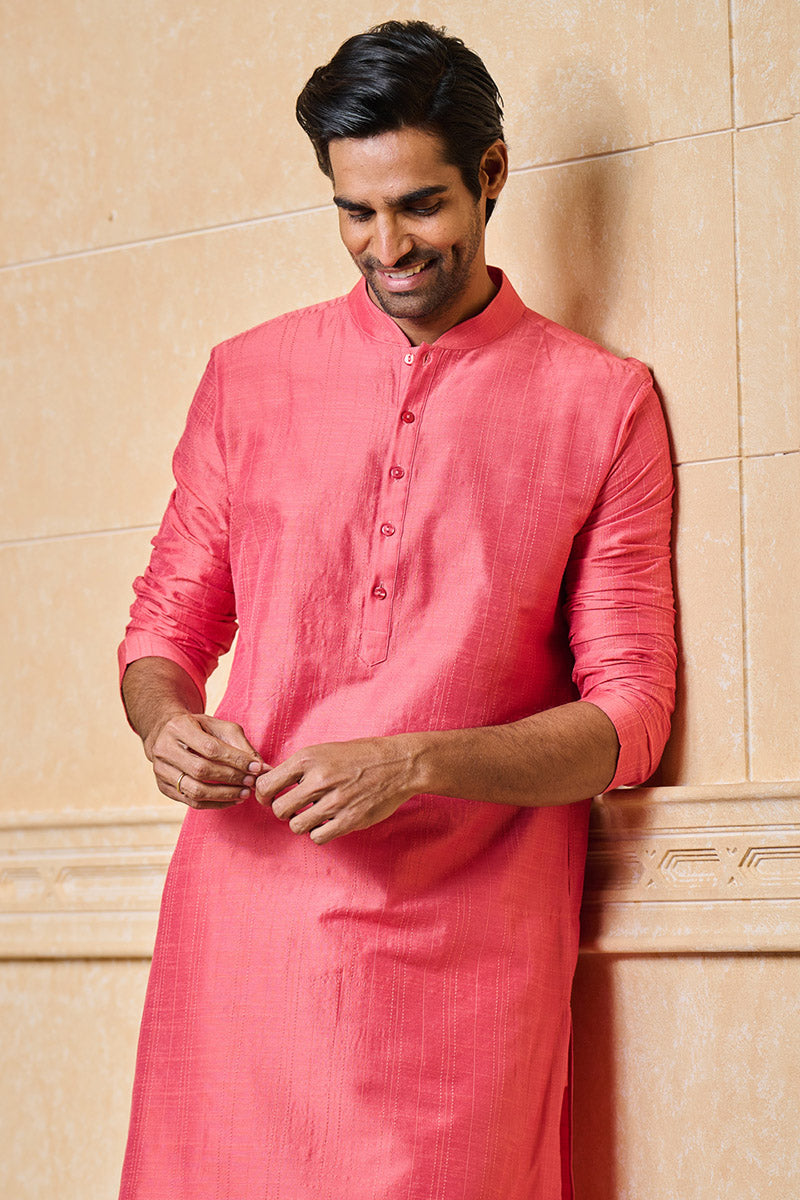 Pink Jacquard Kurta