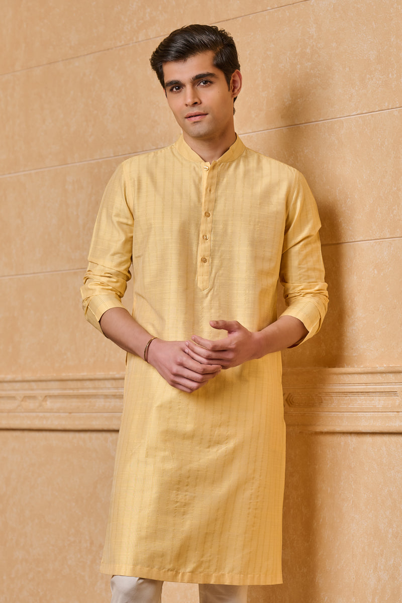 Yellow Classic Jacquard Kurta