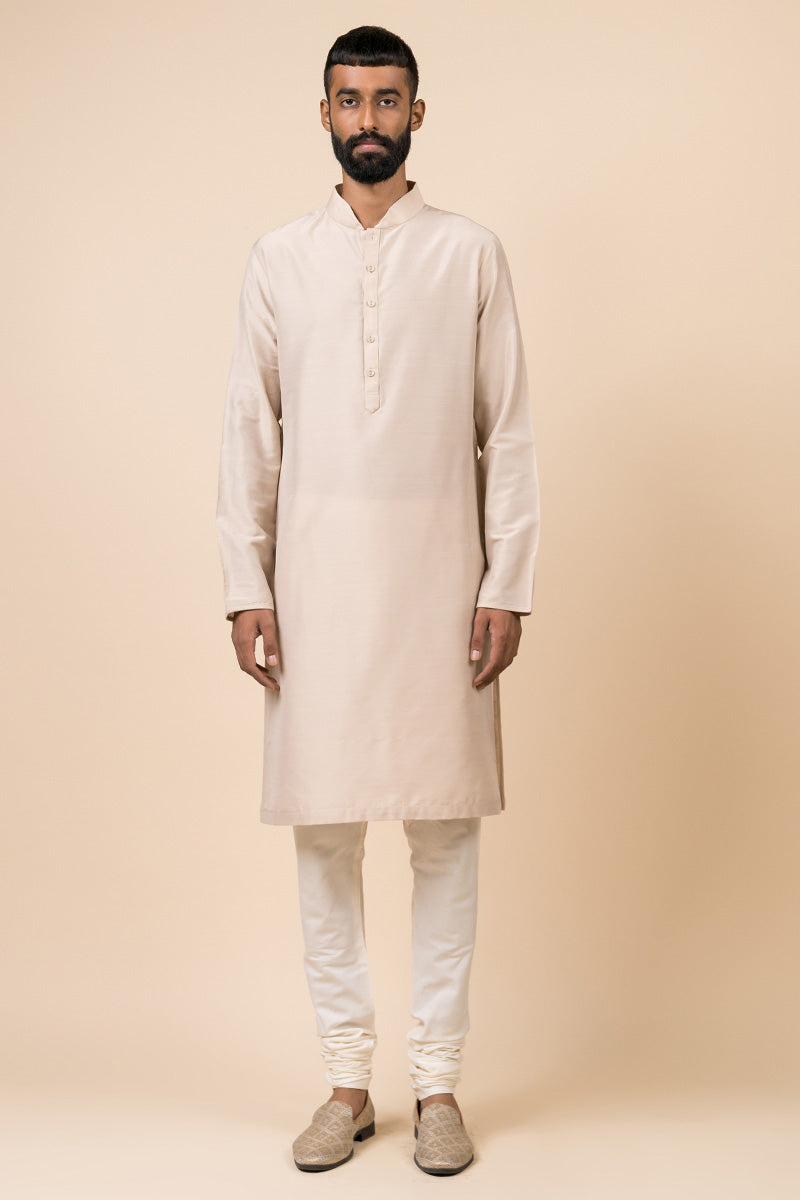 Beige Zero Point Collar Kurta