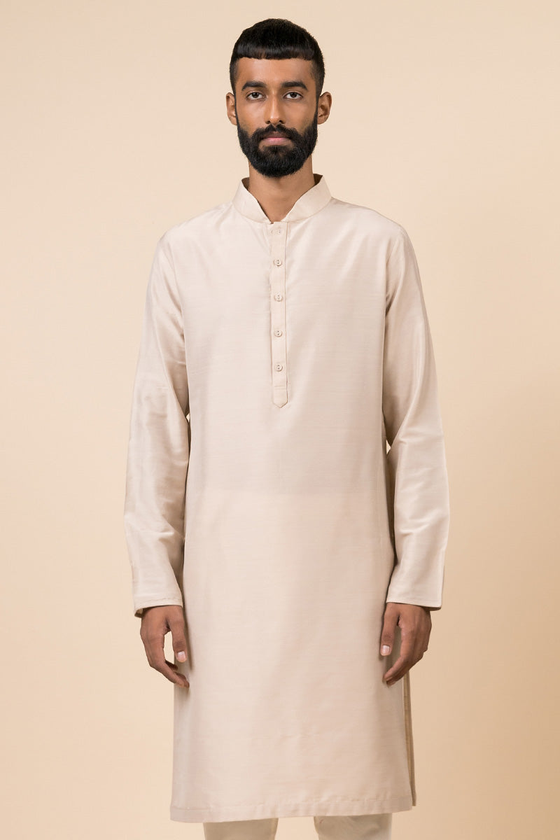 Beige Zero Point Collar Kurta