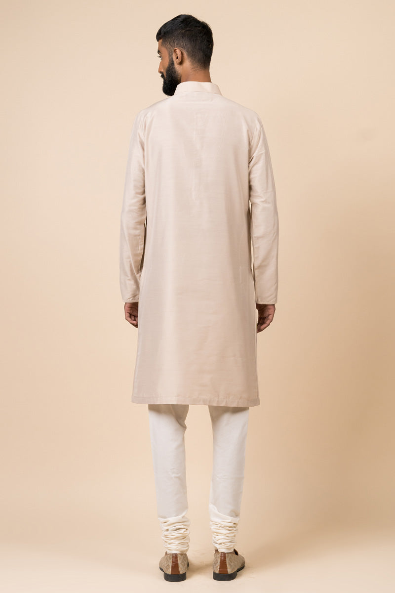 Beige Zero Point Collar Kurta